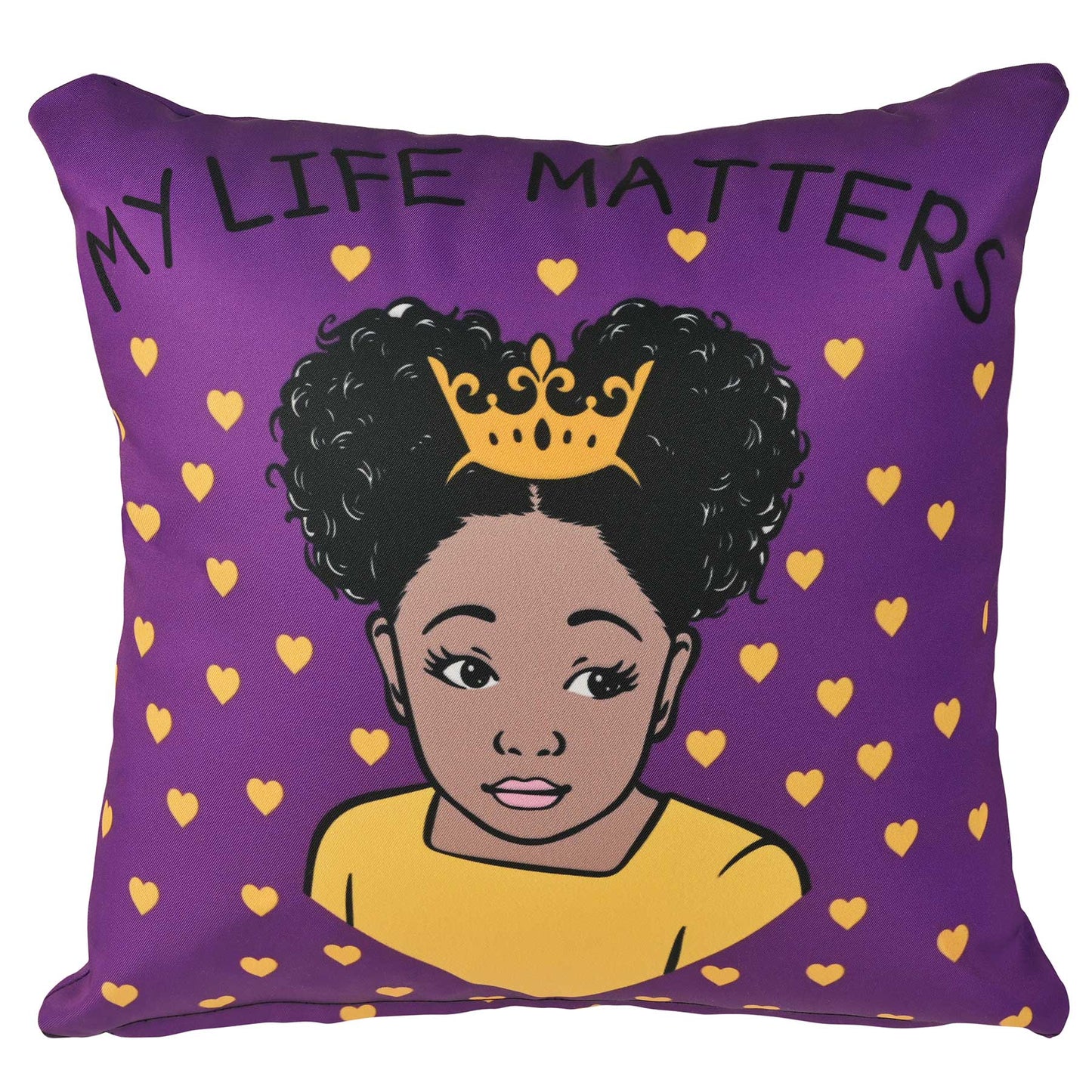 Girls Throw Pillows | Beautiful Me | Infinity | My Life Matters | Gold Crown | Little Yellow Hearts