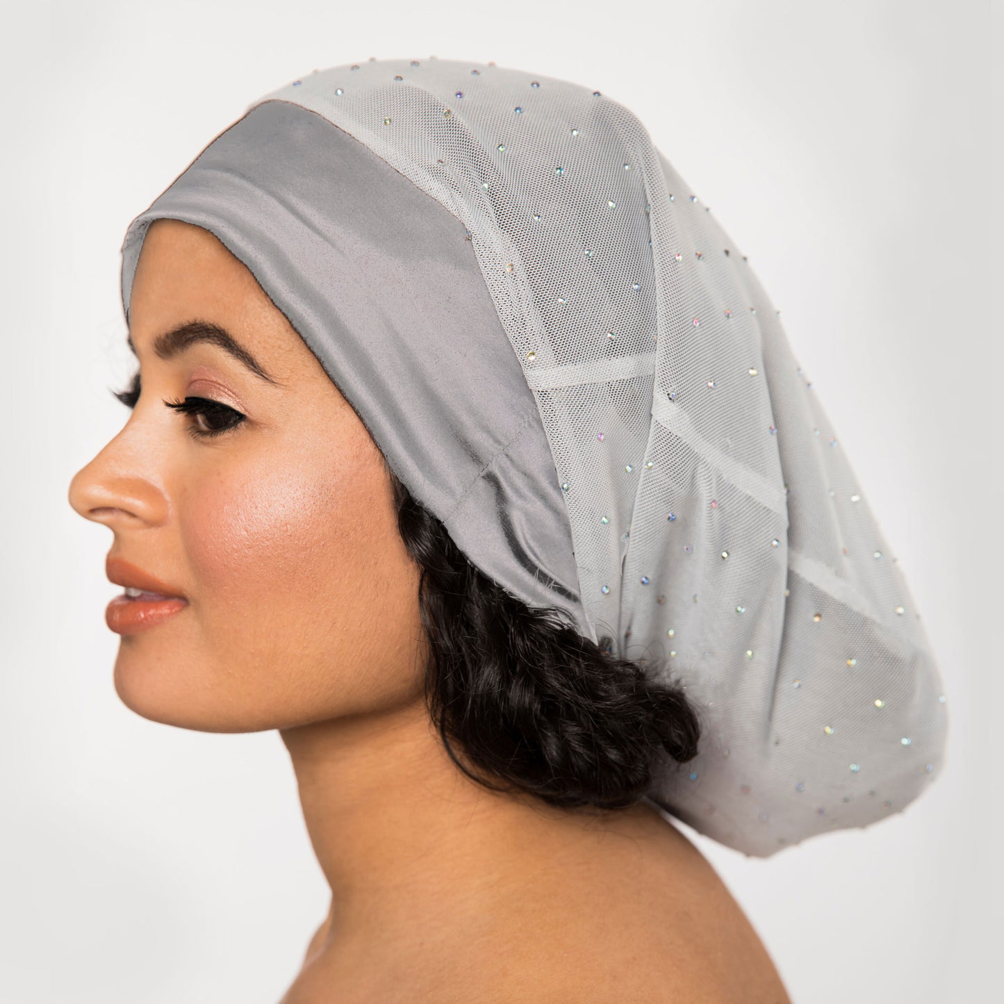 Silver Mesh Satin-Lined Bonnet with a Silver Gray Band | Angel