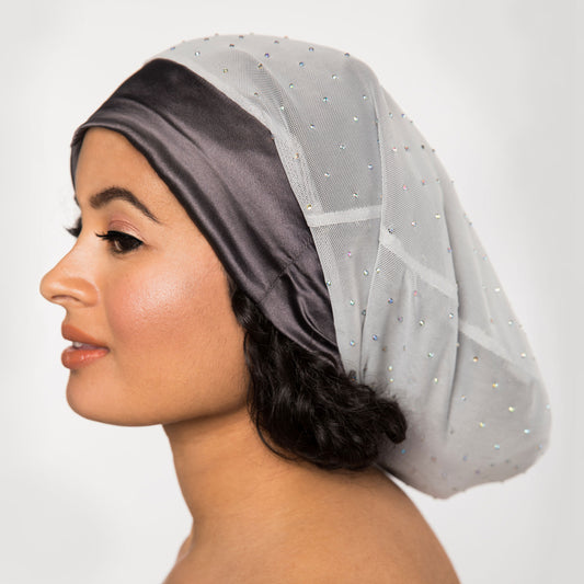 Silver Mesh Satin-Lined Bonnet with a Charcoal Band | Angel