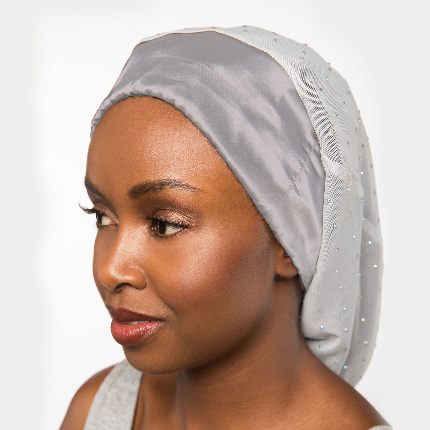 Silver Mesh Satin-Lined Bonnet with a Silver Gray Band | Angel