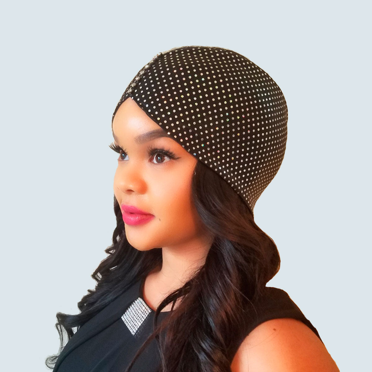 Satin Head Wrap - Anna | Satin-Lined Polka Dot & Sparkle Half Wrap