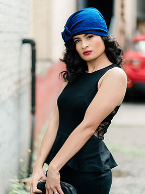 Pre-tied Turban With a Detachable Bow | Midnight Blue | Celine