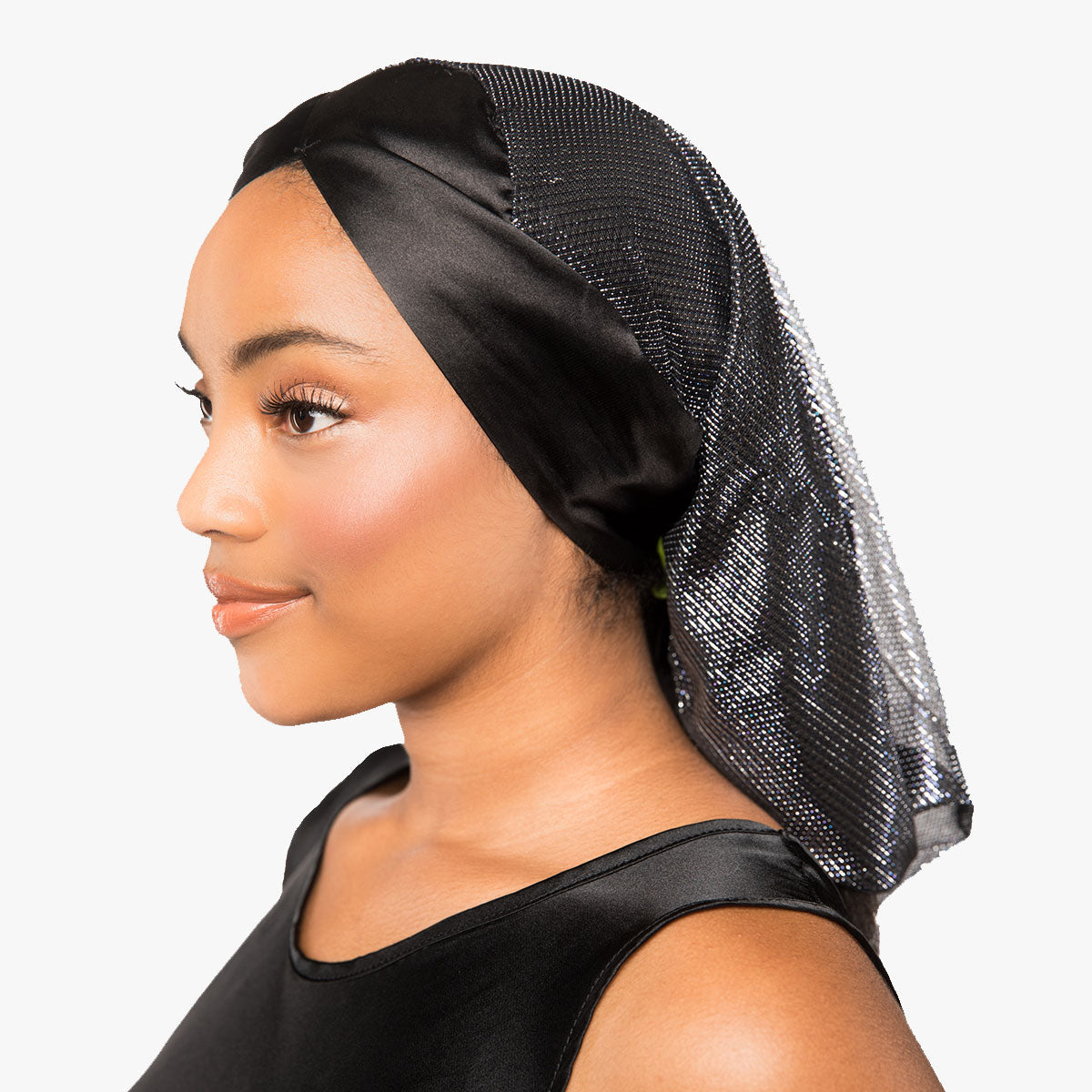Black Satin-Lined Headscarf with Silver Accents | Cleopatra