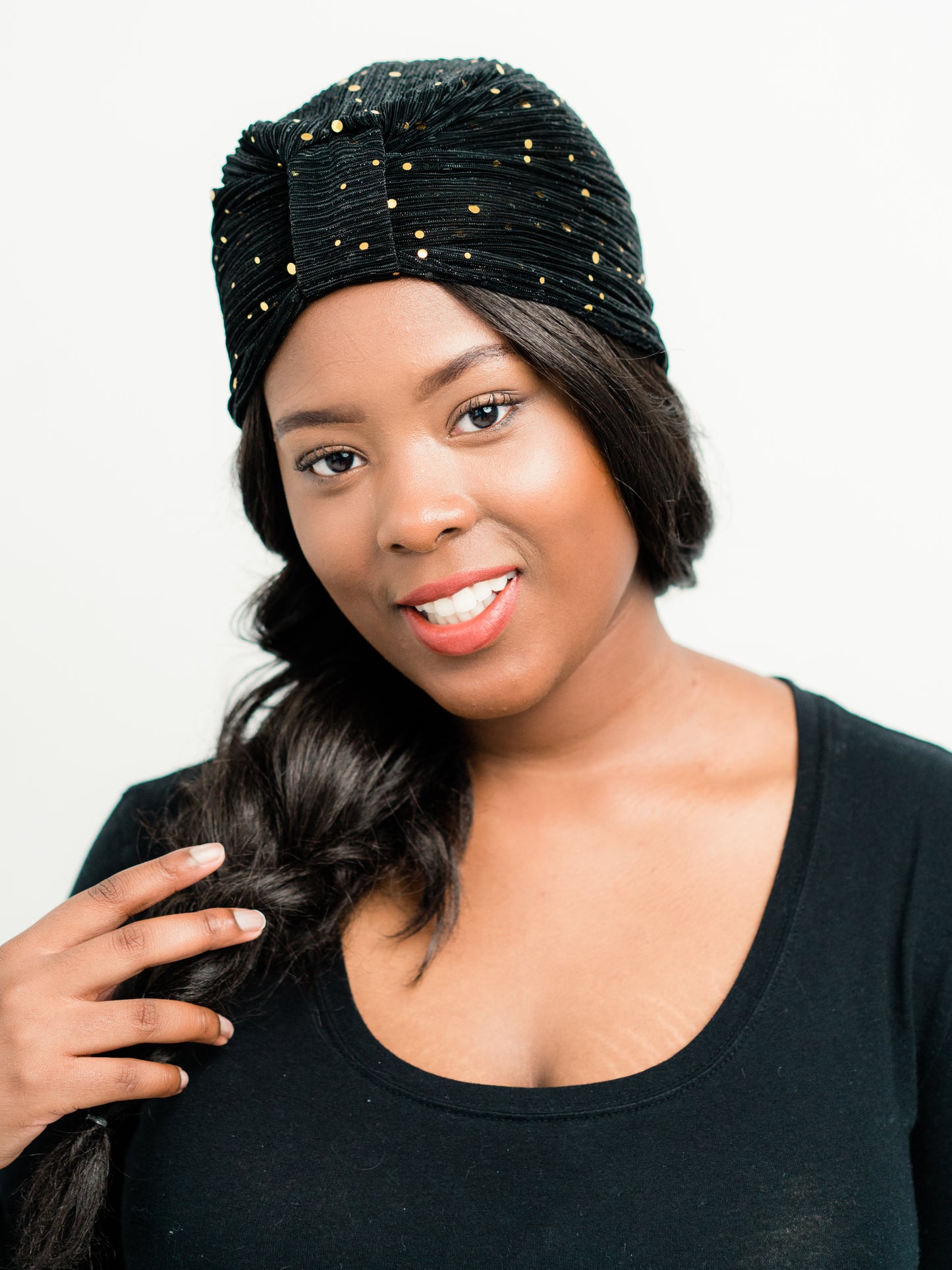 Turban: Simone | Sheer Black with Gold Sequins Turban | Linda Christen Designs