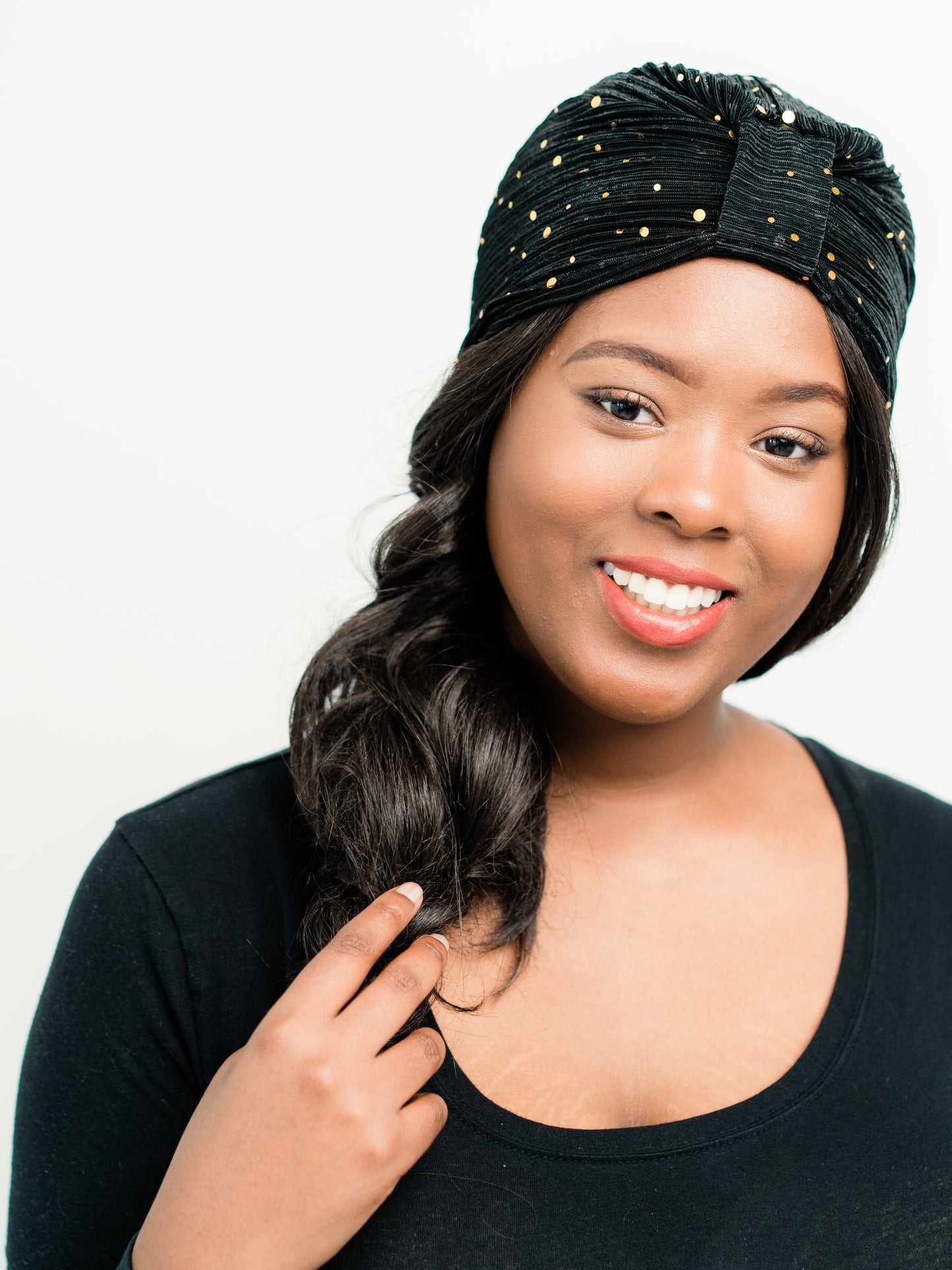 Turban: Simone | Sheer Black with Gold Sequins Turban | Linda Christen Designs