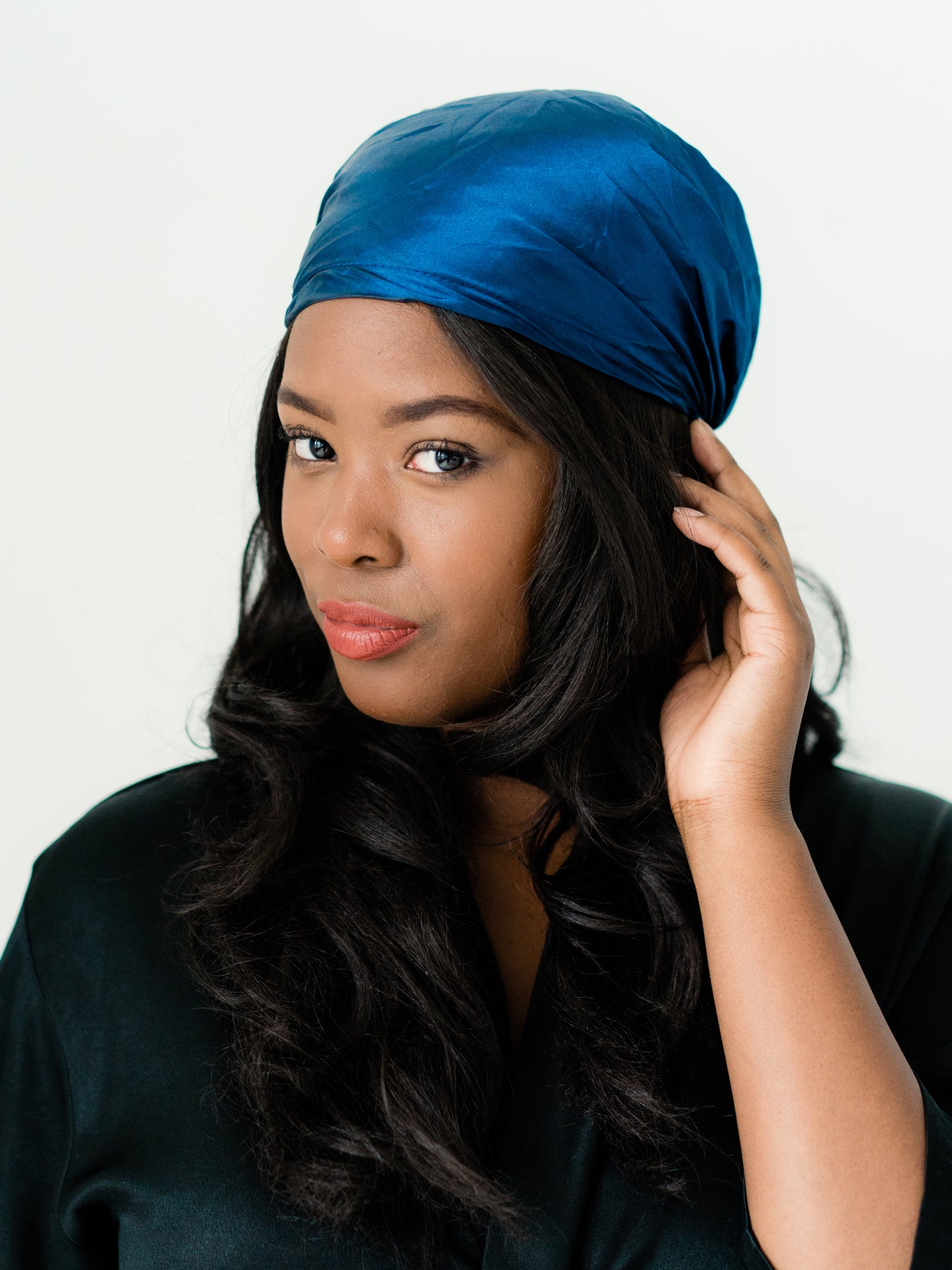 Satin Head Scarf - Blue Half Scarf | Tatie