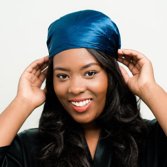 Satin Head Scarf - Blue Half Scarf | Tatie