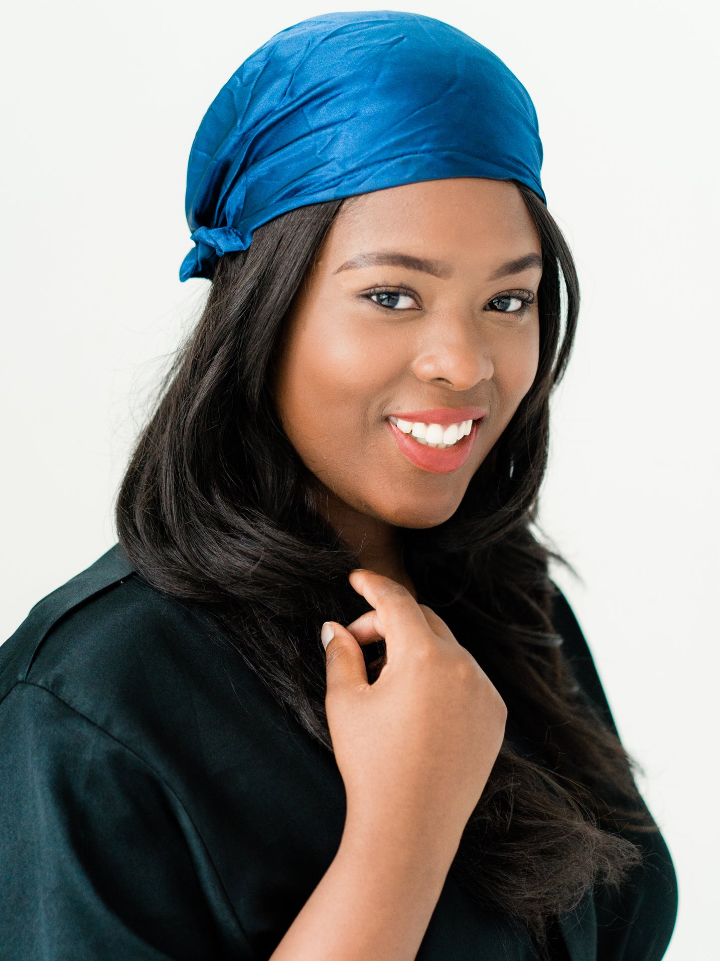 Satin Head Scarf - Blue Half Scarf | Tatie