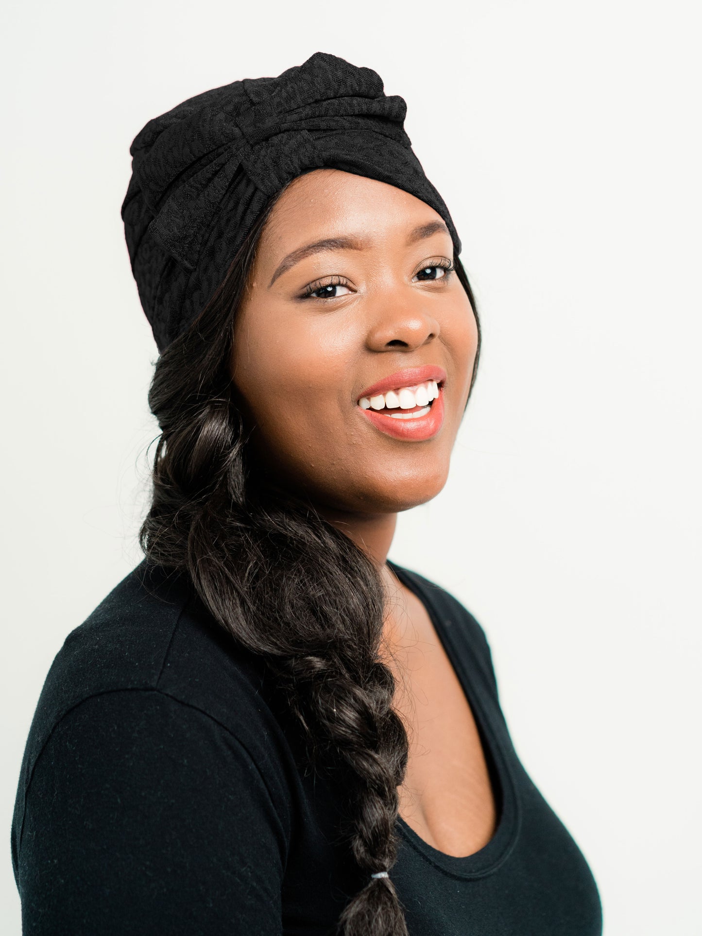 Black on Black Print Turban with Bow | Victoria