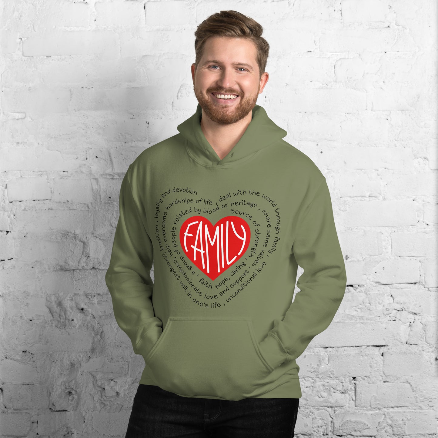 Inspire Me | Family Red Heart Black Words | Unisex Hoodie