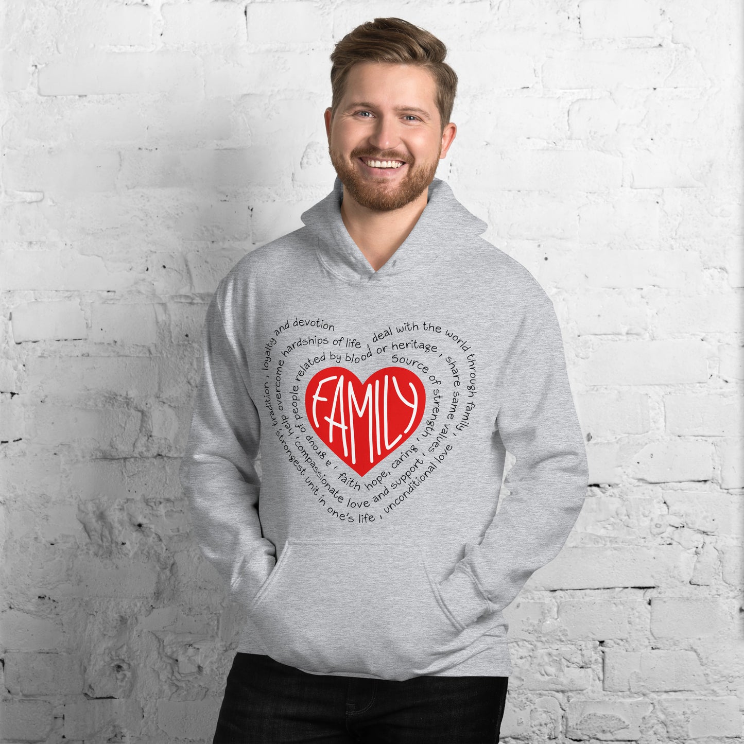 Inspire Me | Family Red Heart Black Words | Unisex Hoodie