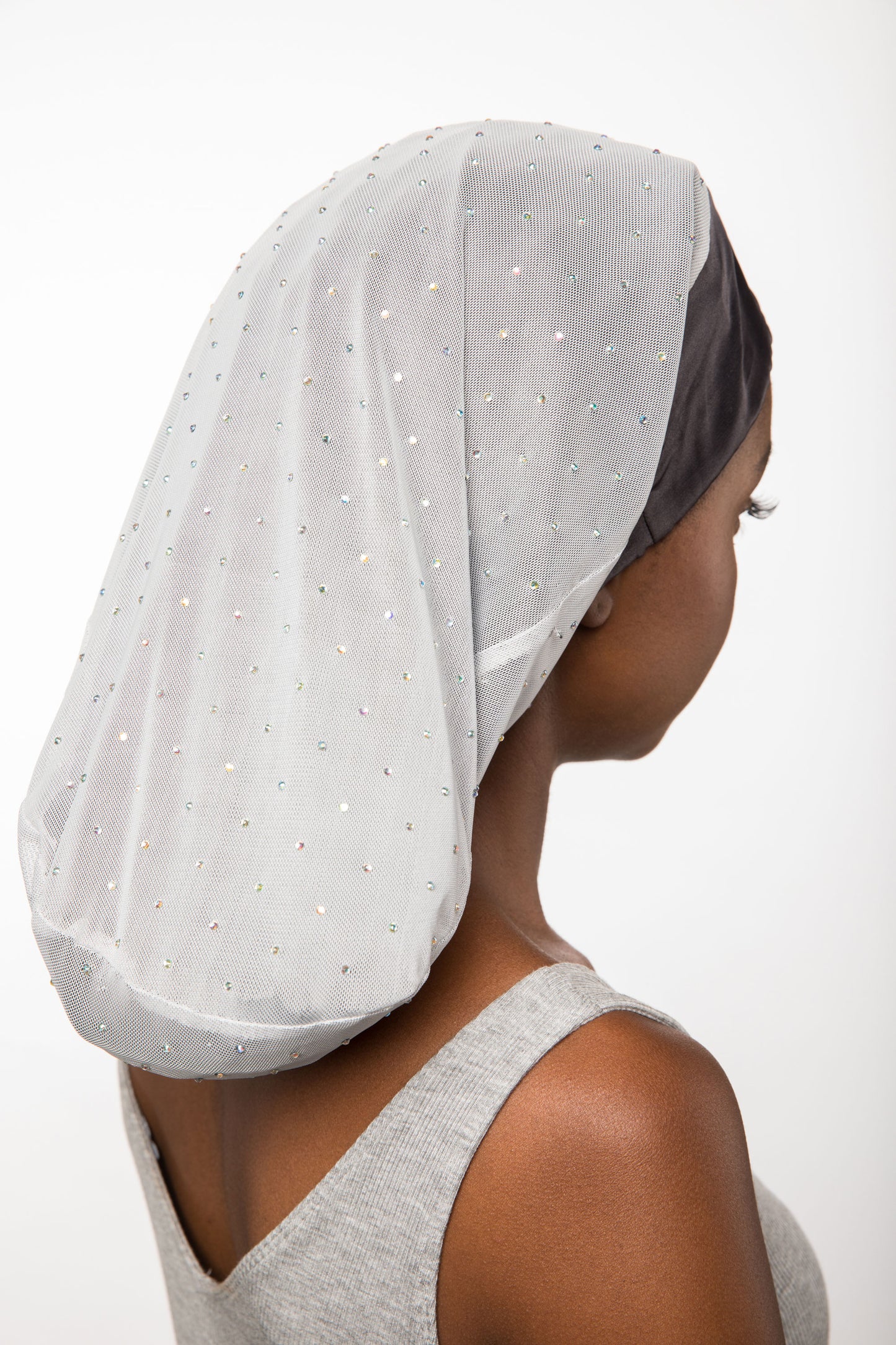 Silver Mesh Satin-Lined Bonnet with a Charcoal Band | Angel