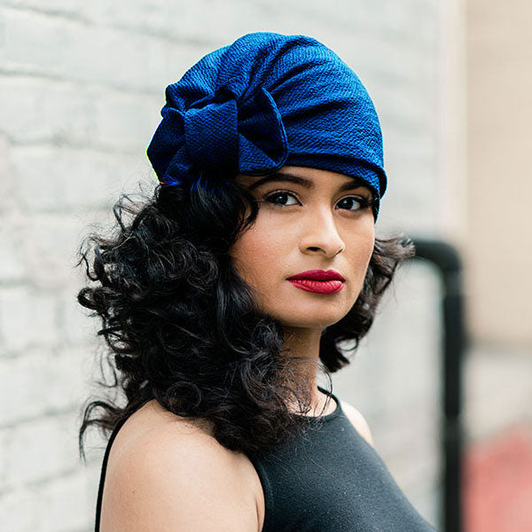 Pre-tied Turban With a Detachable Bow | Midnight Blue | Celine
