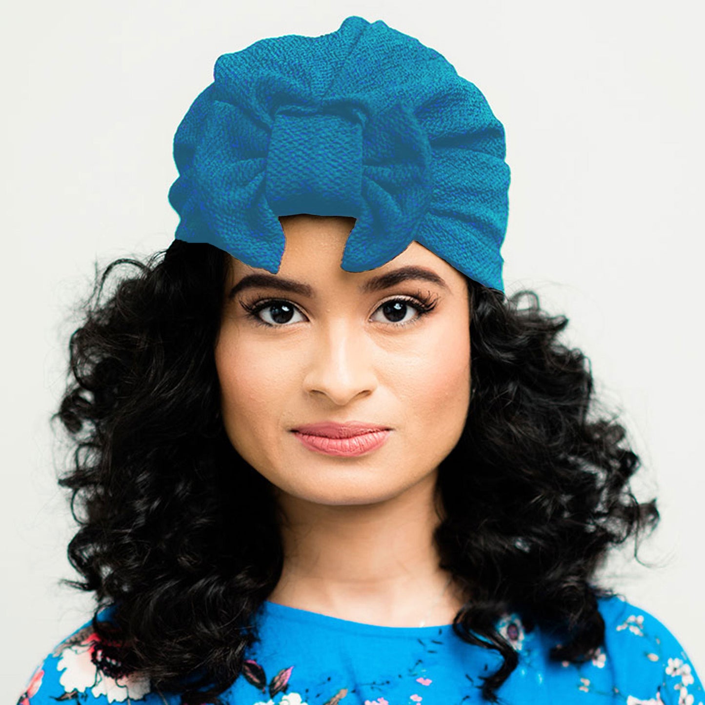 Pre-tied Turban With a Detachable Bow | Ocean Blue | Celine