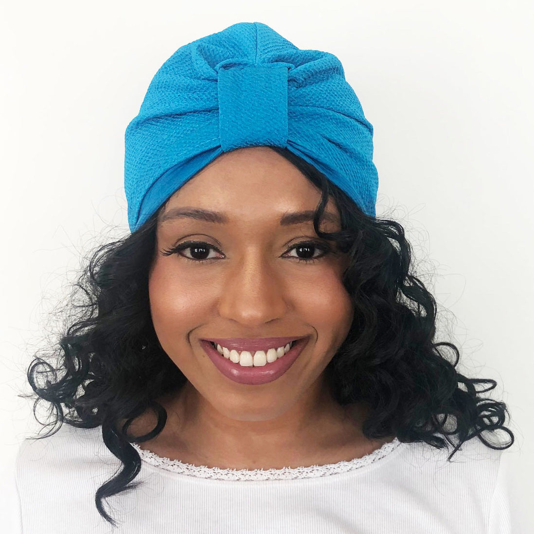 Pre-tied Turban With a Detachable Bow | Ocean Blue | Celine