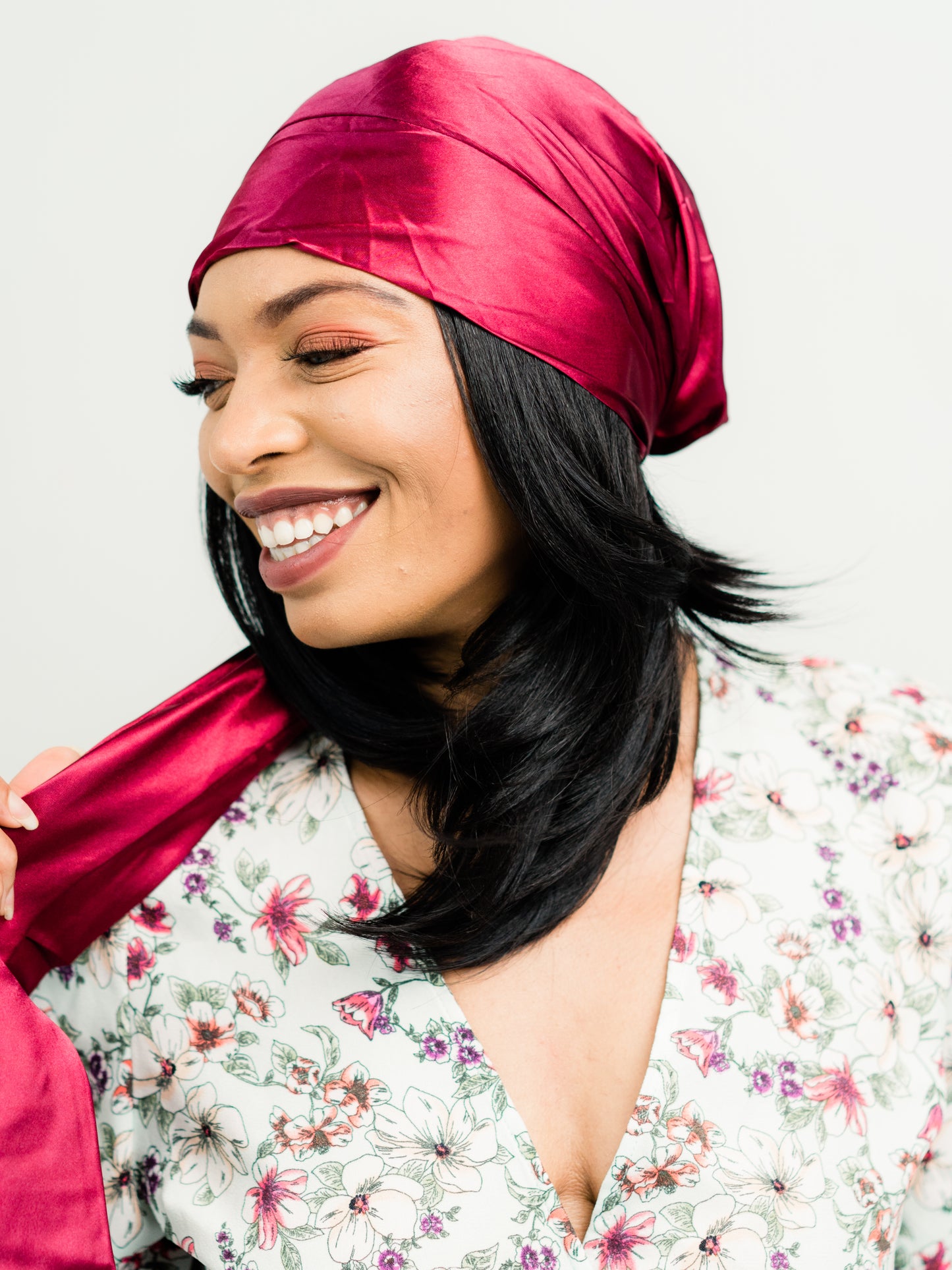 Head Scarf: Chloe | Burgundy Silky Satin Head Scarf | Linda Christen Designs