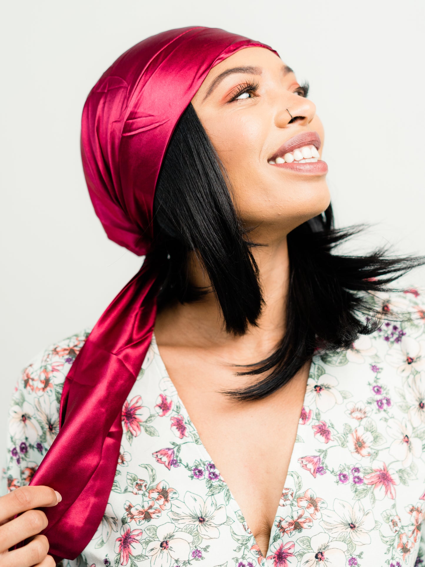 Head Scarf: Chloe | Burgundy Silky Satin Head Scarf | Linda Christen Designs