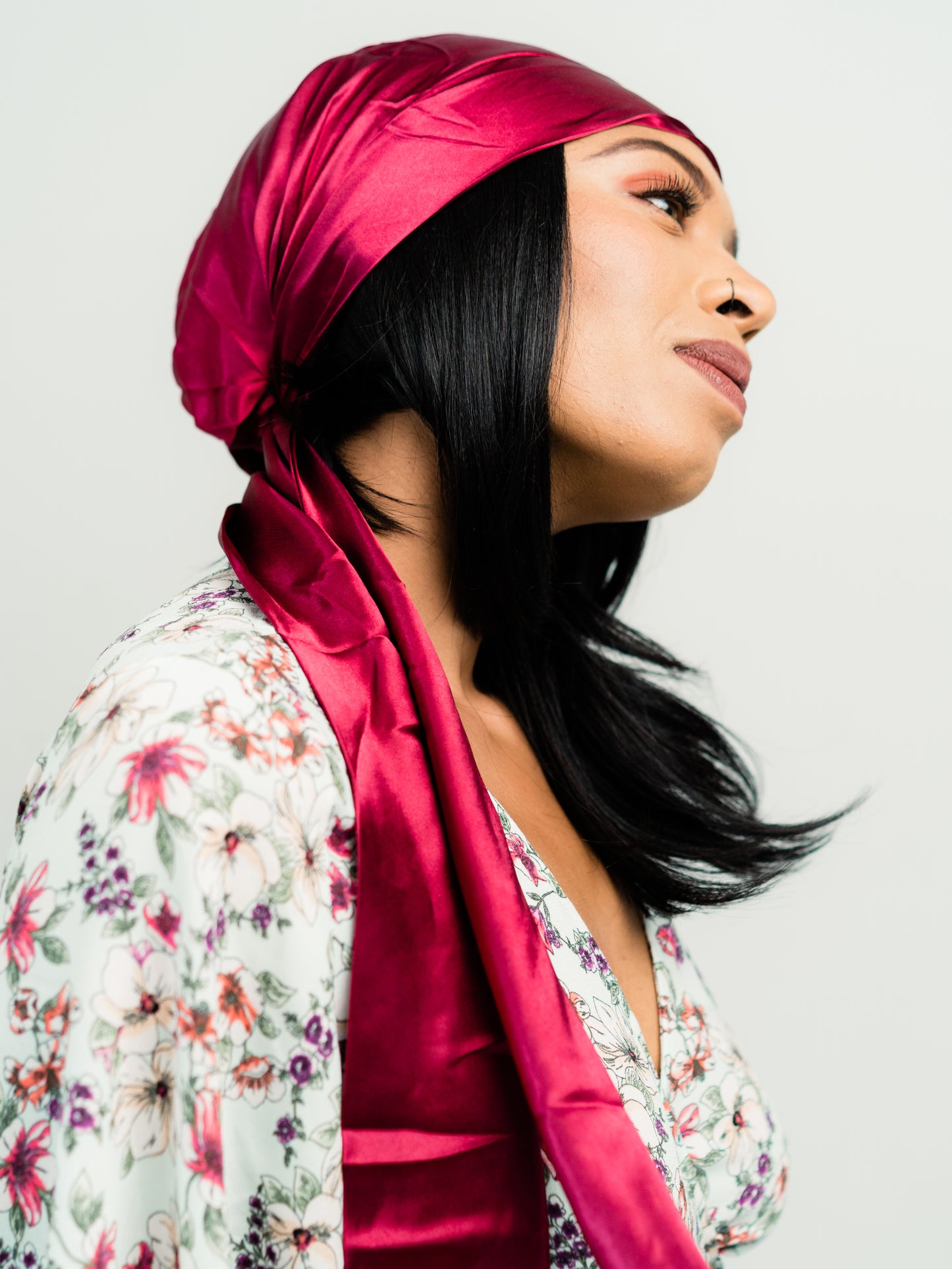 Head Scarf: Chloe | Burgundy Silky Satin Head Scarf | Linda Christen Designs