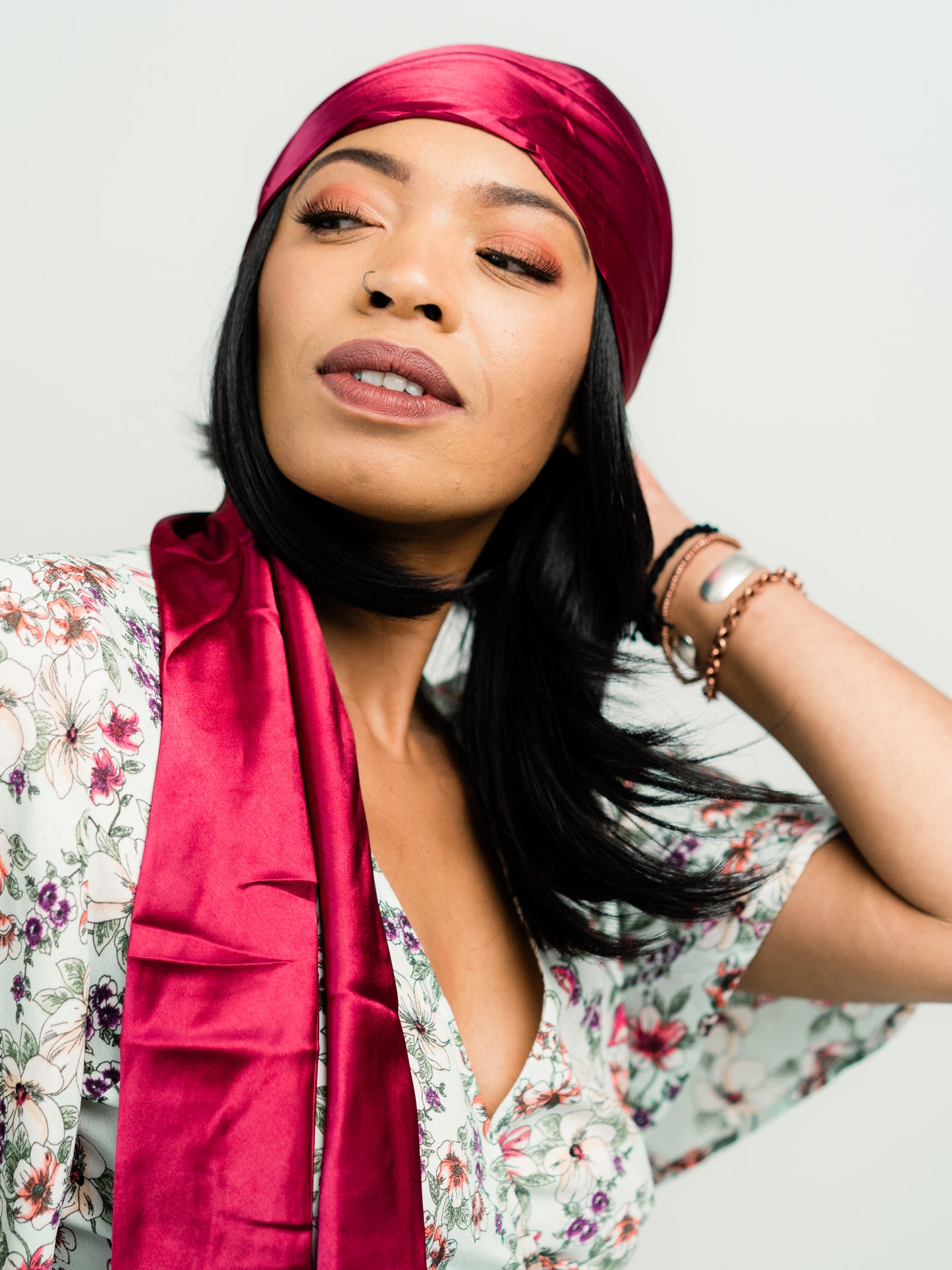 Head Scarf: Chloe | Burgundy Silky Satin Head Scarf | Linda Christen Designs