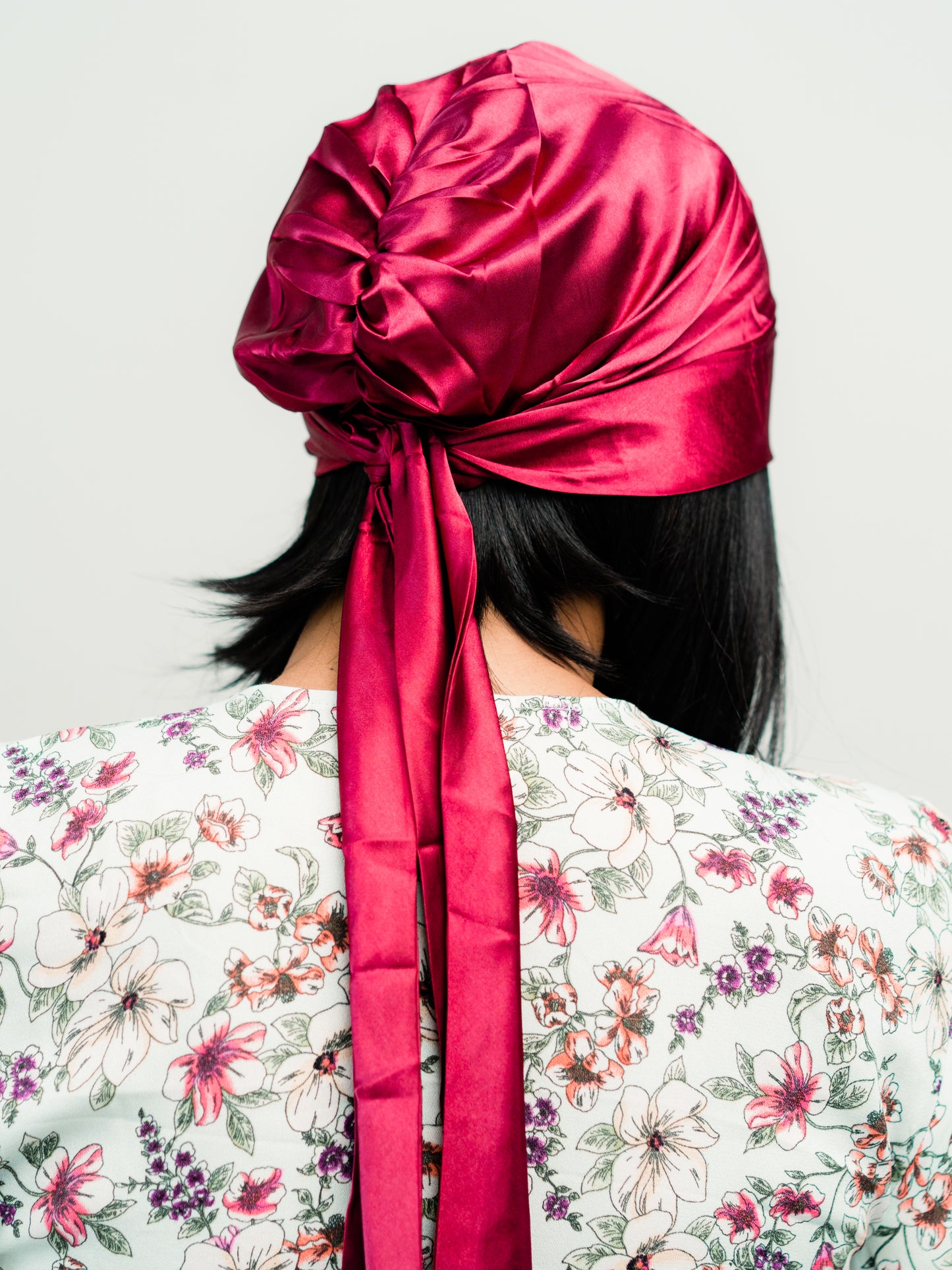 Head Scarf: Chloe | Burgundy Silky Satin Head Scarf | Linda Christen Designs