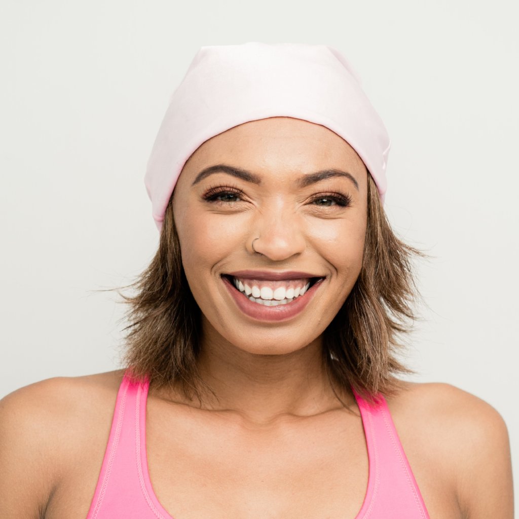 Beanie: Kari | Light Pink Charmeuse Satin-Lined Slouch Cap | Linda Christen Designs