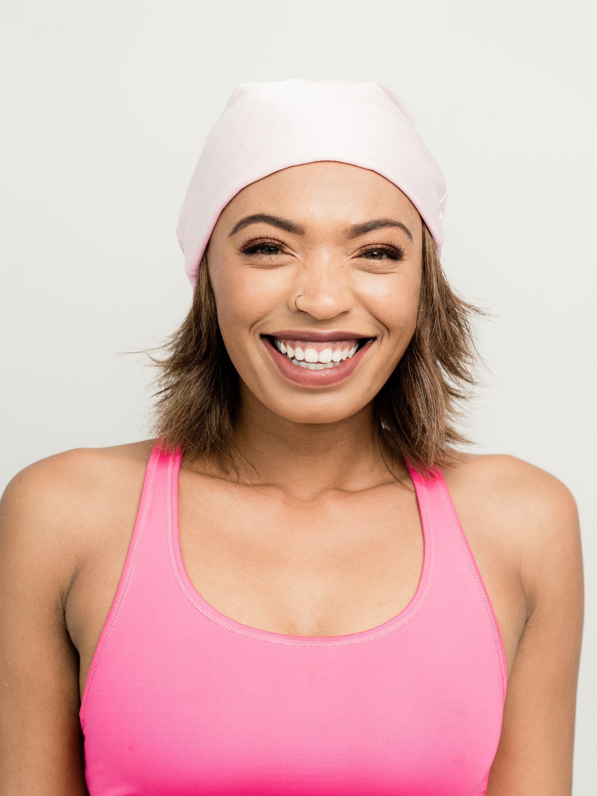 Beanie: Kari | Light Pink Charmeuse Satin-Lined Slouch Cap | Linda Christen Designs