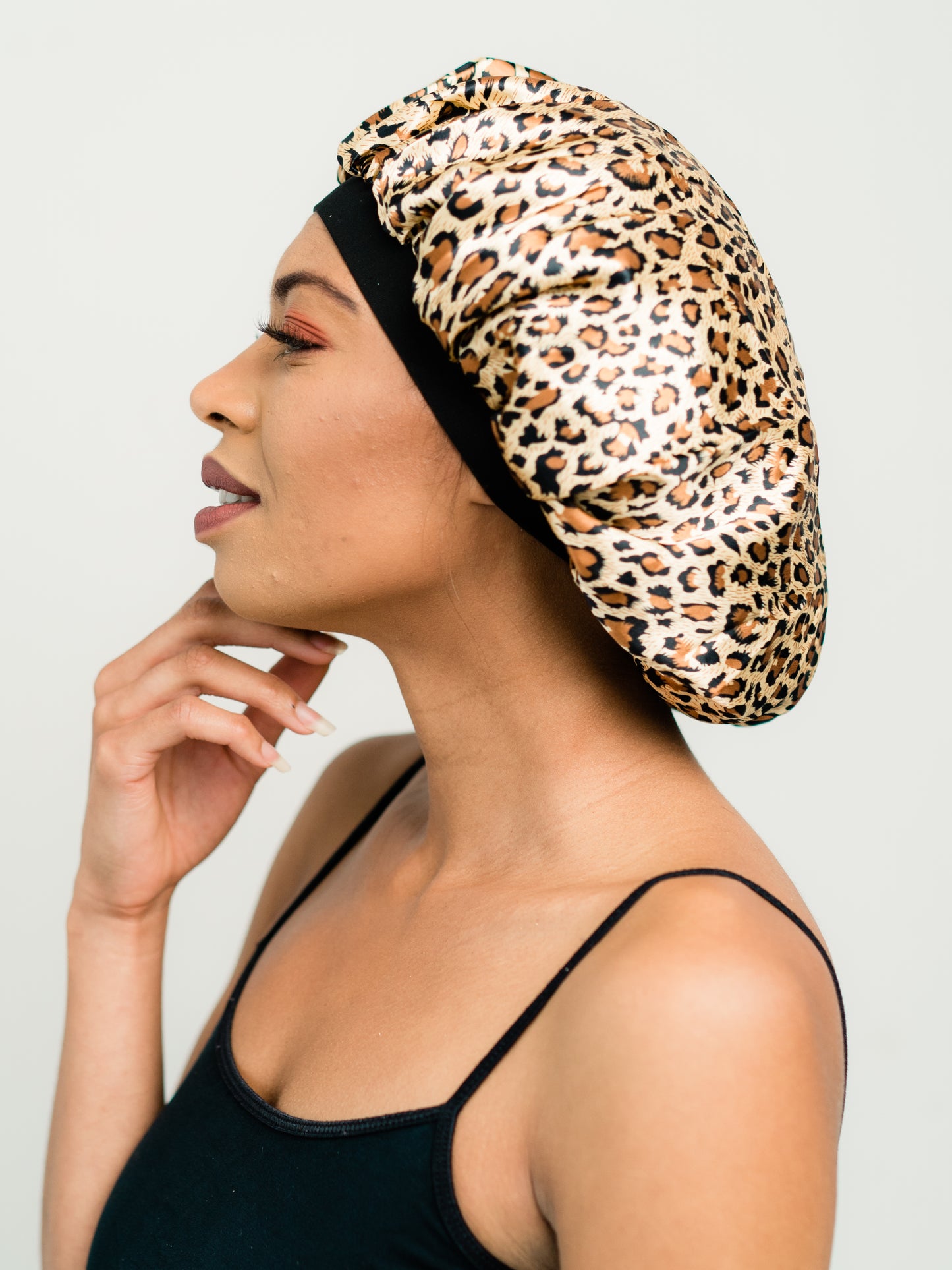 Bonnet: Susie | Leopard Print Satin Bonnet | Linda Christen Designs